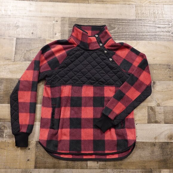 Abercrombie and Fitch buffalo check plaid pullover women's small red black - Picture 1 of 9